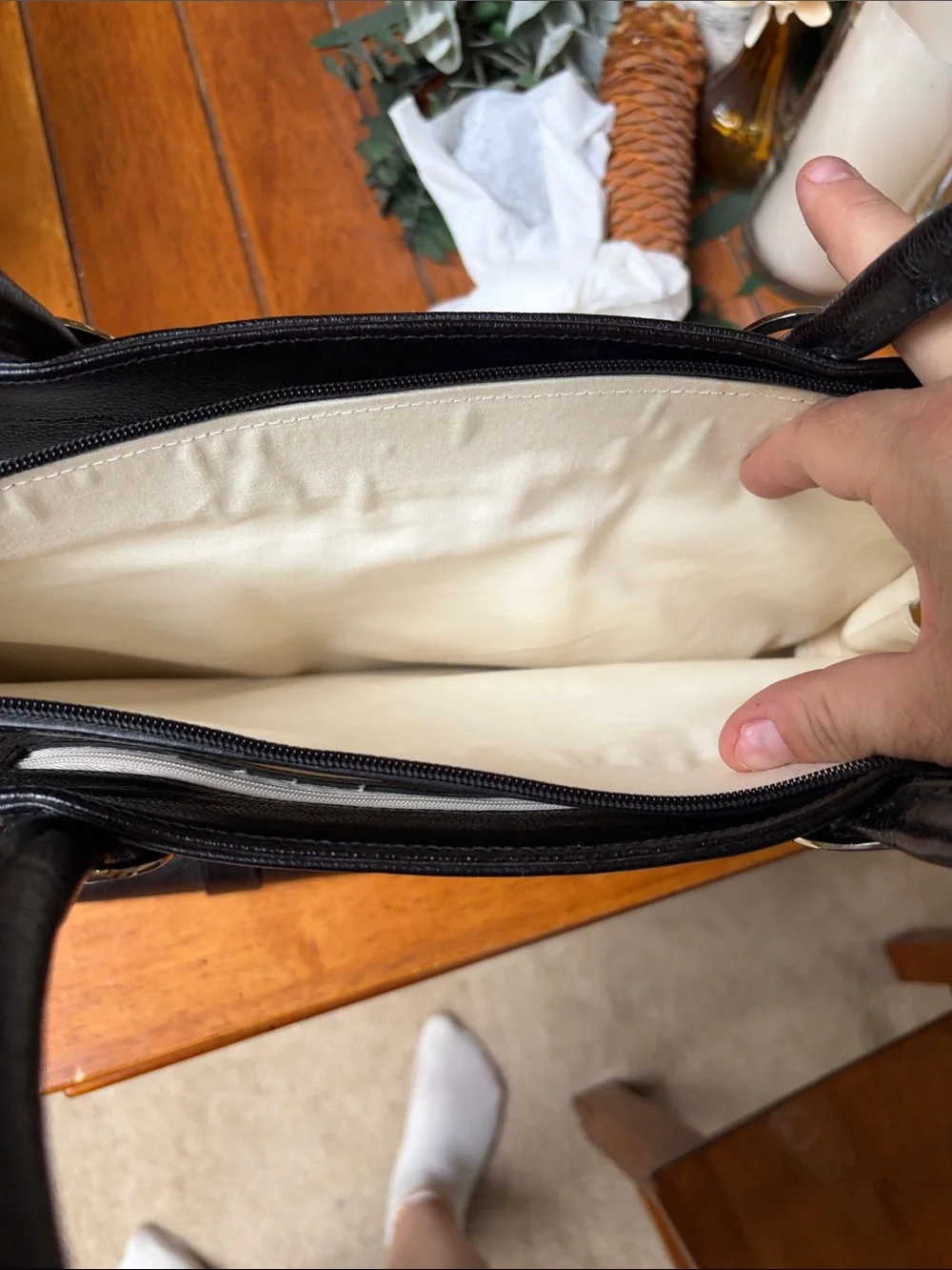 Franklin Covey Black Leather-Look Laptop Tote with Silver Hardware